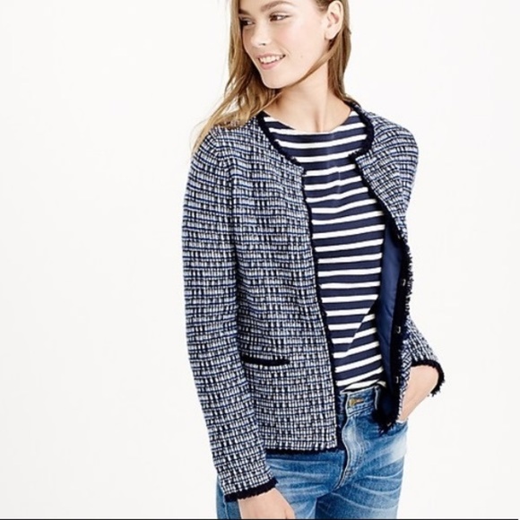 J. Crew Jackets & Blazers - J. Crew Tweed Sweater Jacket w/ Fringe Trim Sz XL